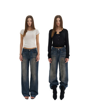 DIRTY EMBOSS WIDE JEANS